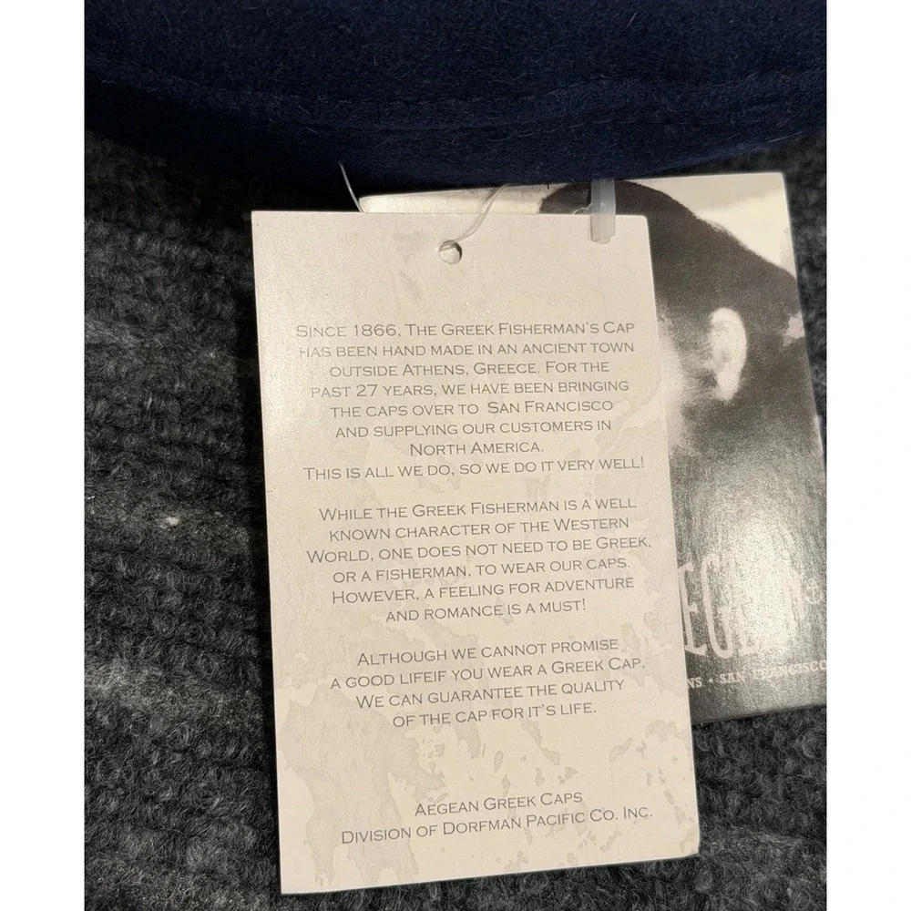 Aegean Greek Fisherman's Cap Hat Navy Blue Wool Handmade In Greece Size 7 NWT